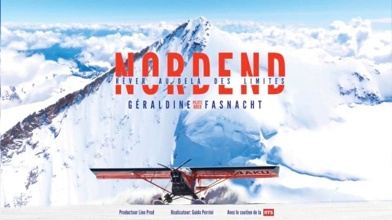 Affiche du film « Nordend, rêver au-delà des limites » : un avion à skis devant un sommet enneigé